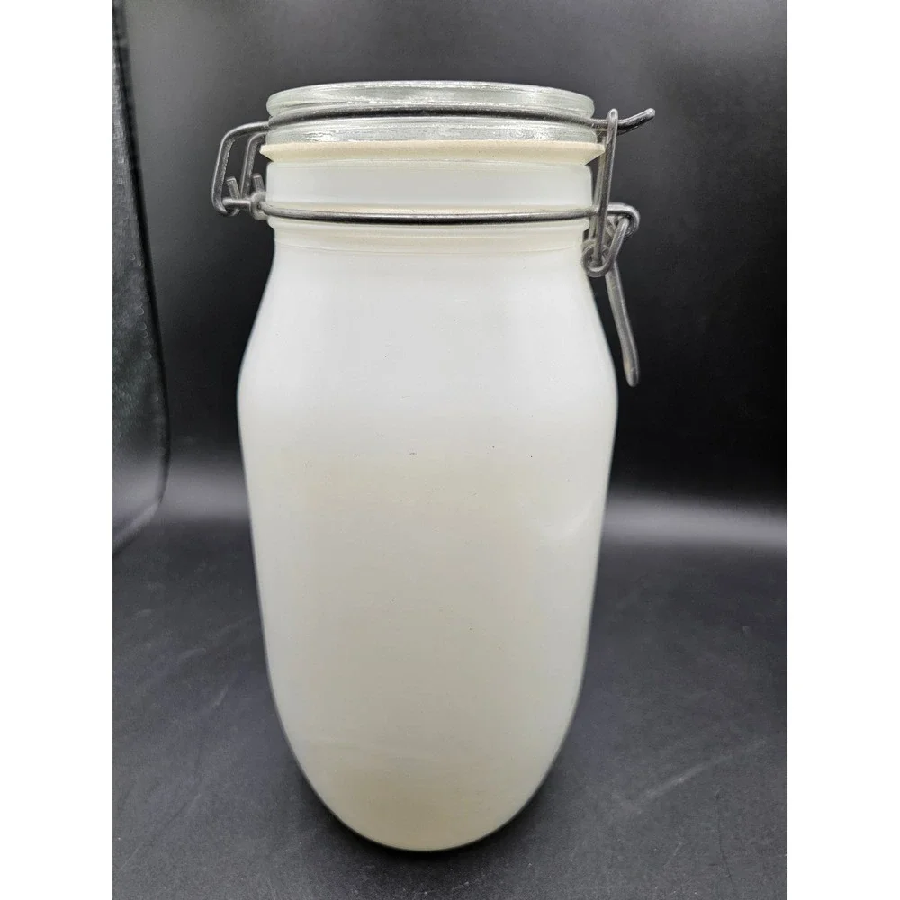 Vintage Ermetico White Milk Glass Cherry Flour Canister 2L Wheaton USA Jar Ld Ww